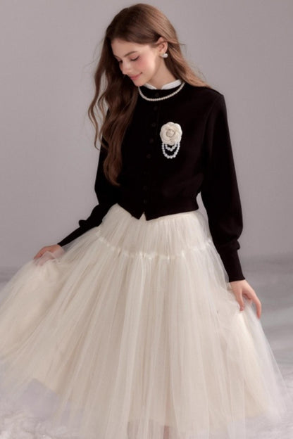 Button-Knit Crew Neck Cardigan