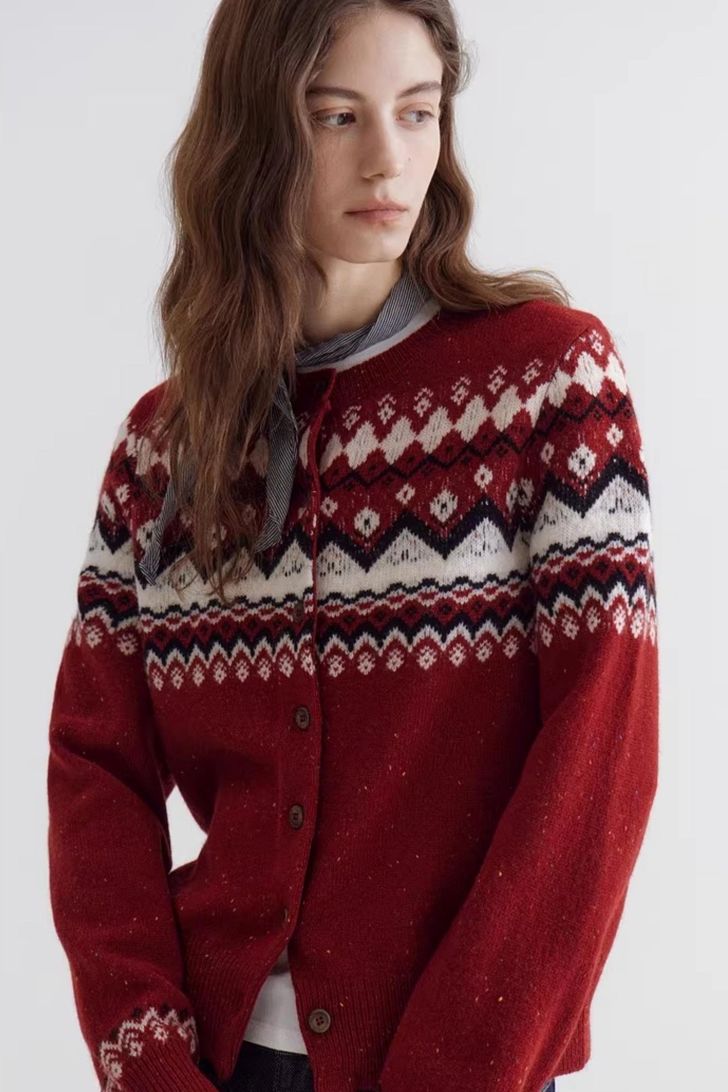 Fair Isle Sheep Wool Cardigan