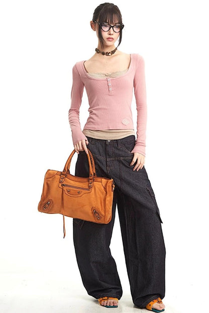 Slim Fit Fake Two-Piece Long Top