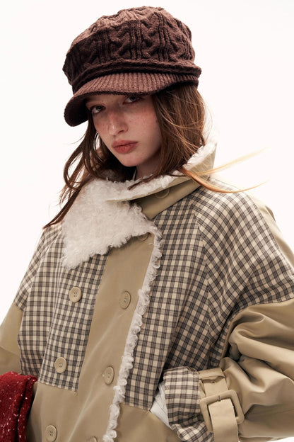 Plaid Fur Collar Large Lapel Jacket