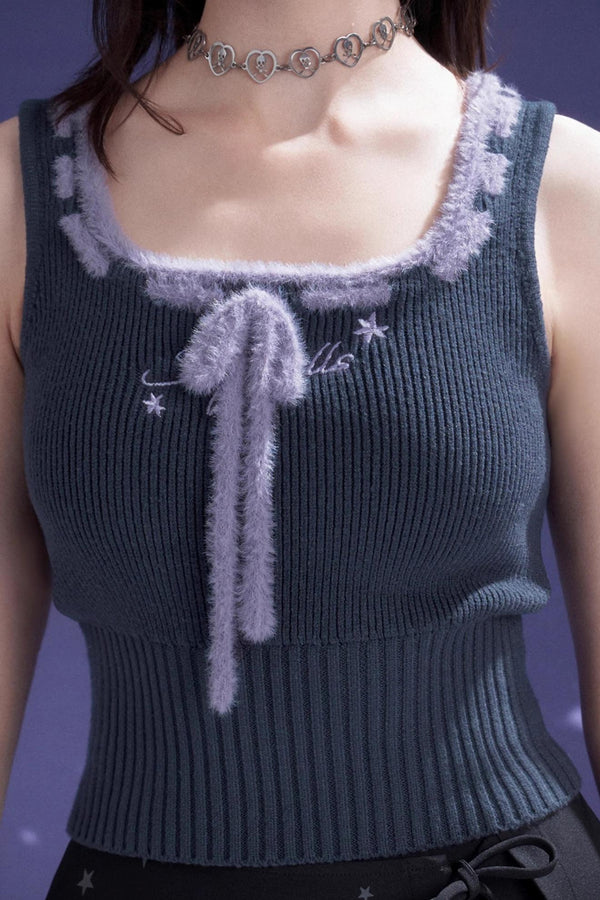 Gray Faux Mink Fur Jacket Vest Set-Up