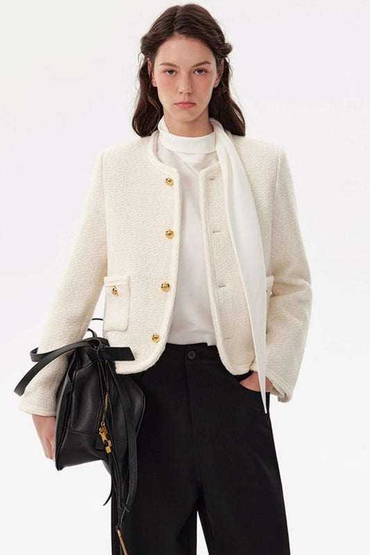 French Style Wool Tweed Top Coat