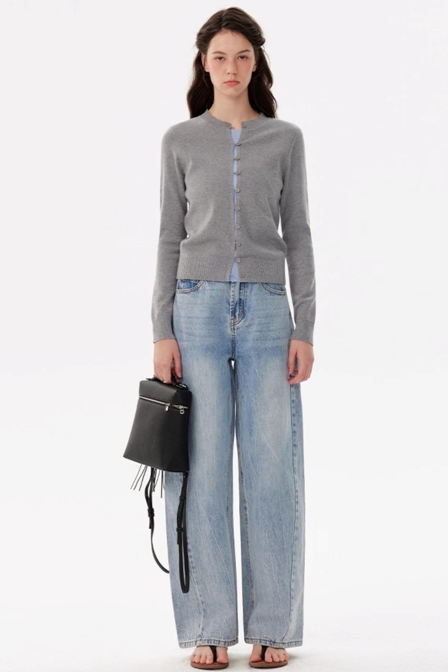 Fashionable Crew Neck Cardigan Sweater