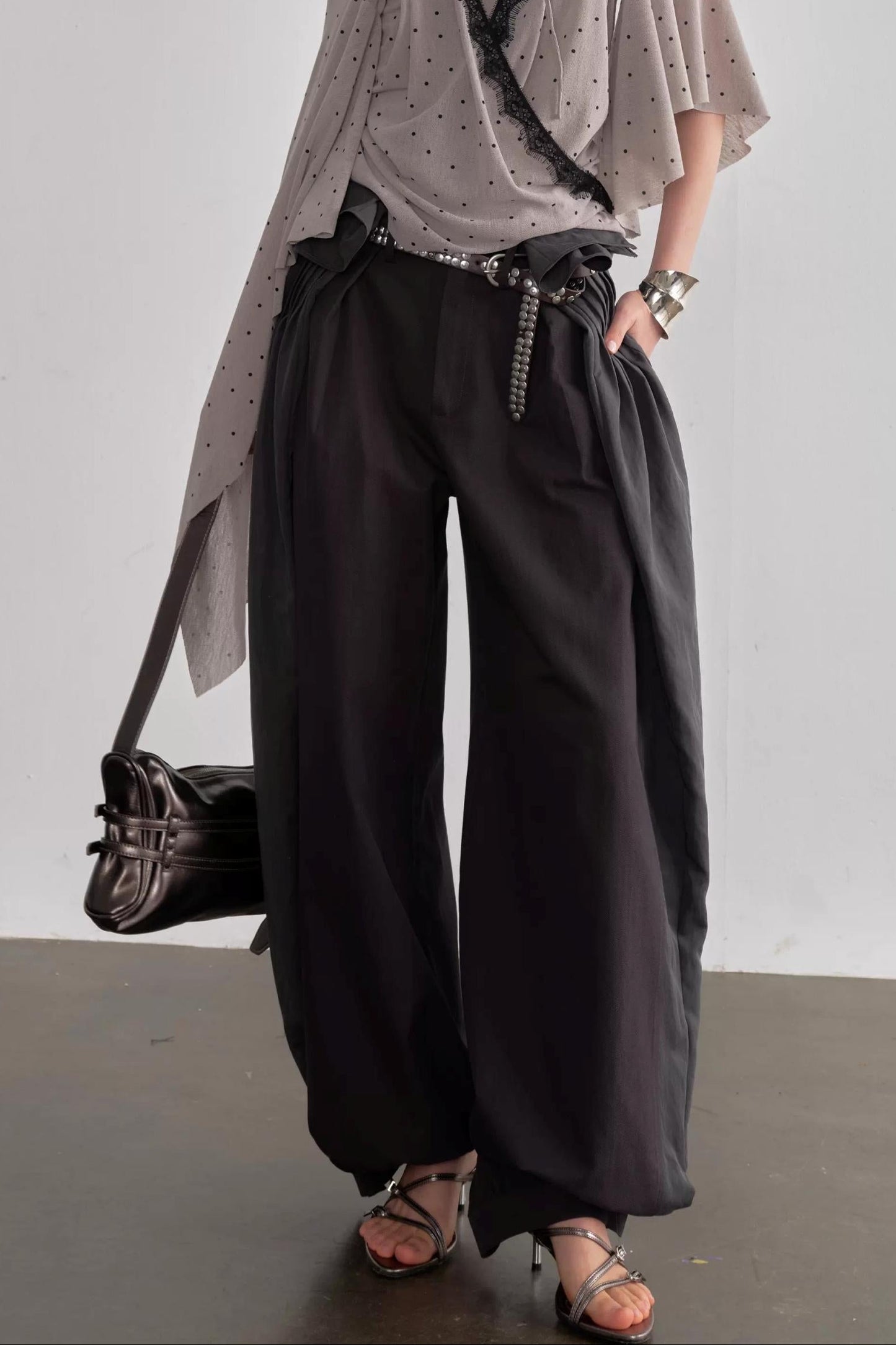 Pleated Patchwork Bubble Pants