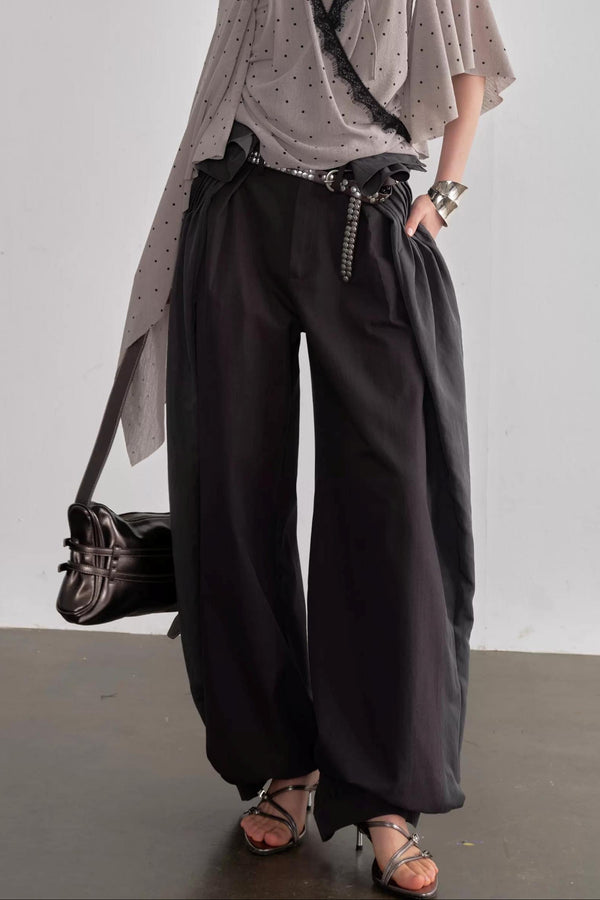 Pleated Patchwork Bubble Pants
