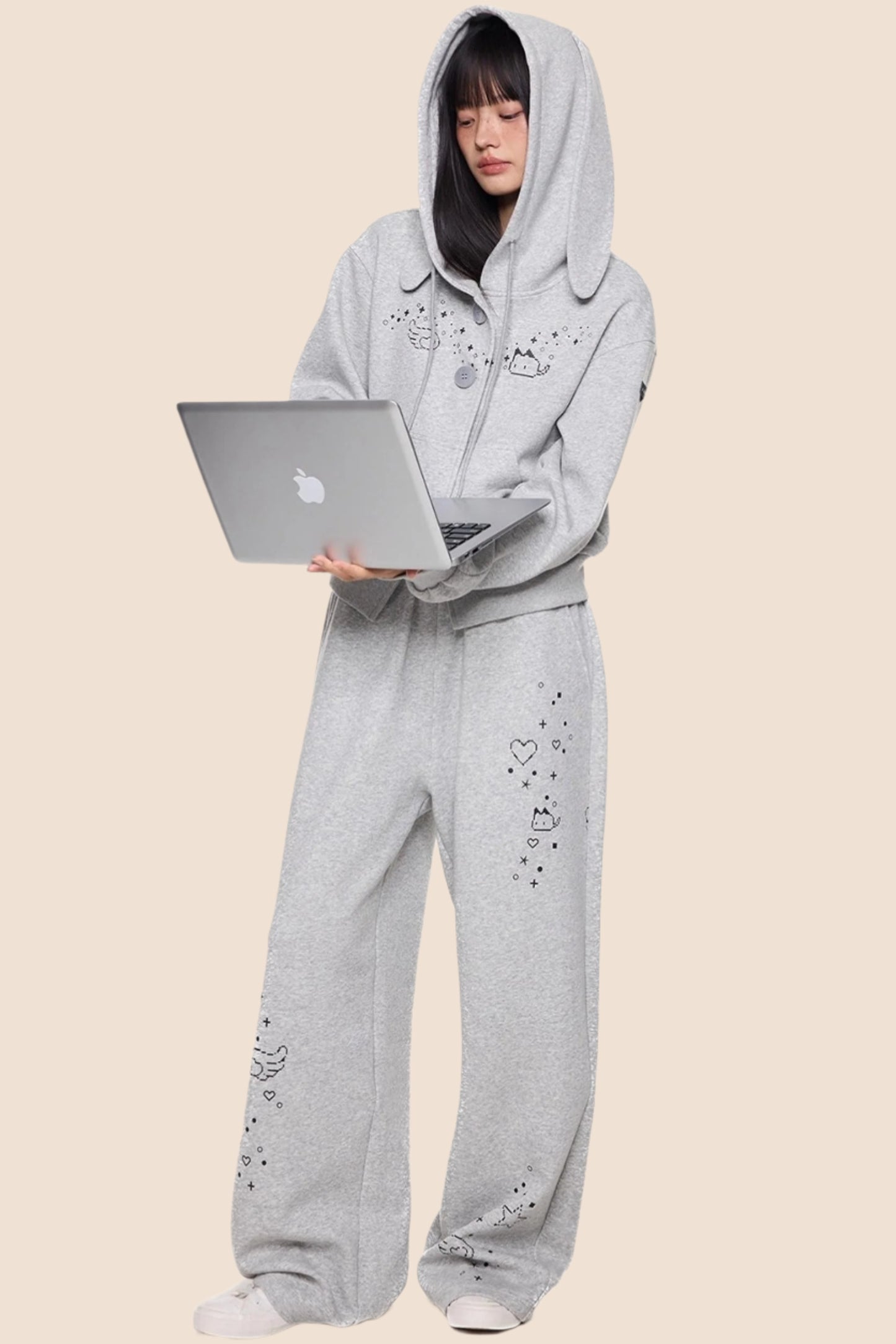 Rabbit Cartoon Hoodie Jacket Pants Set-Up