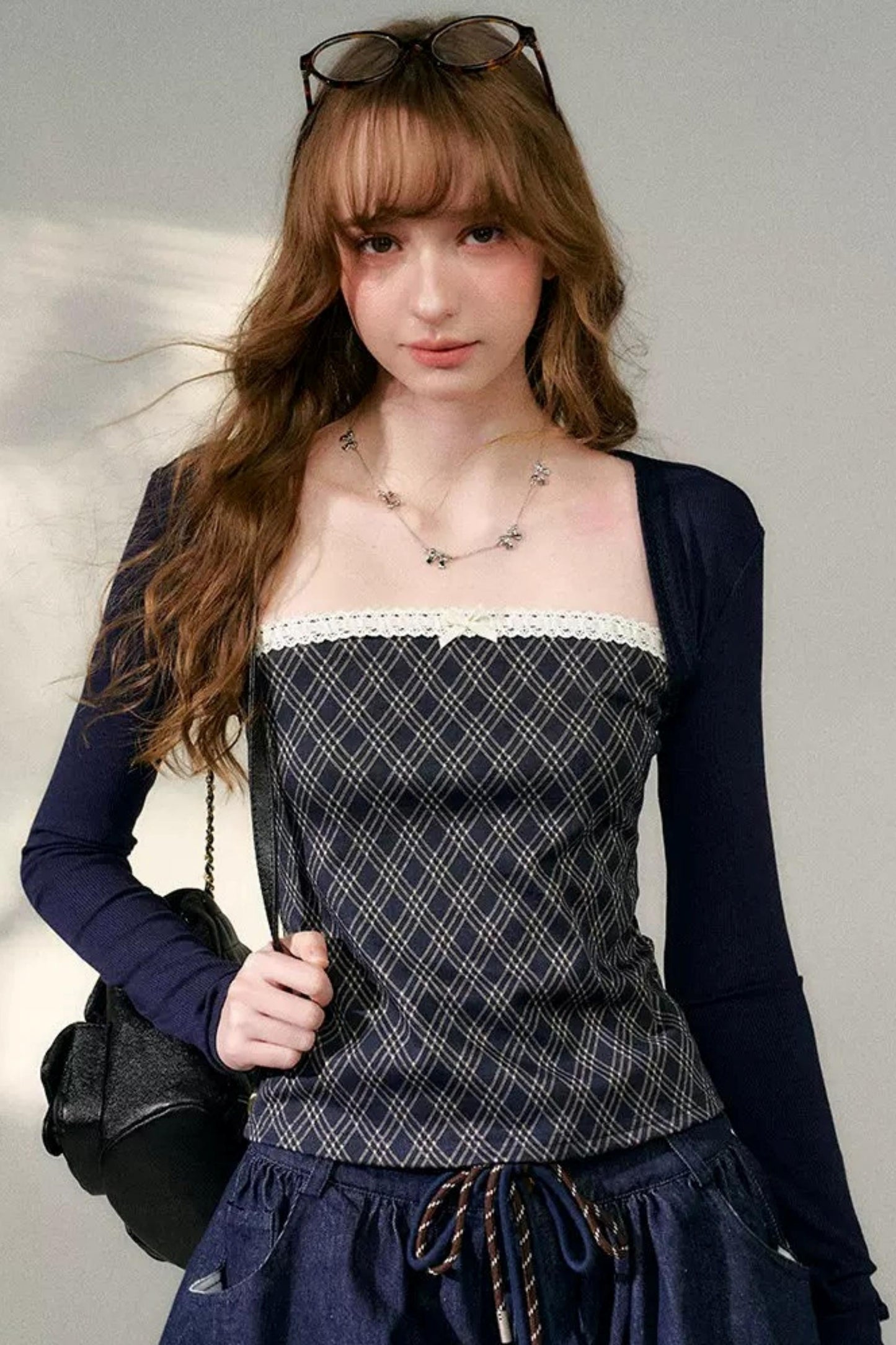 Lace Plaid Patchwork T-Shirt
