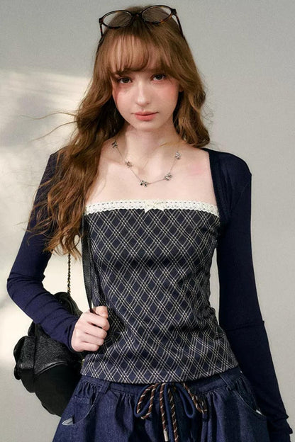 Lace Plaid Patchwork T-Shirt