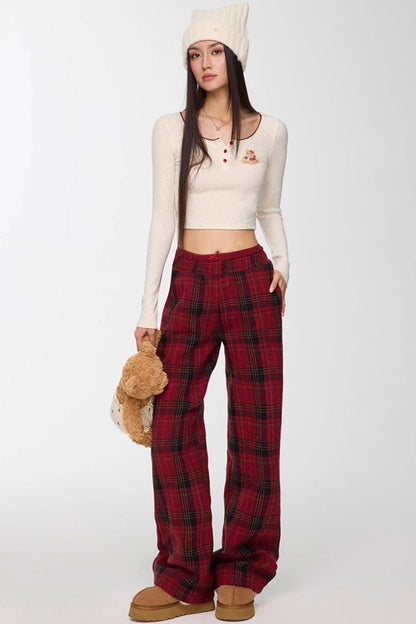 Red Winter Casual Pants