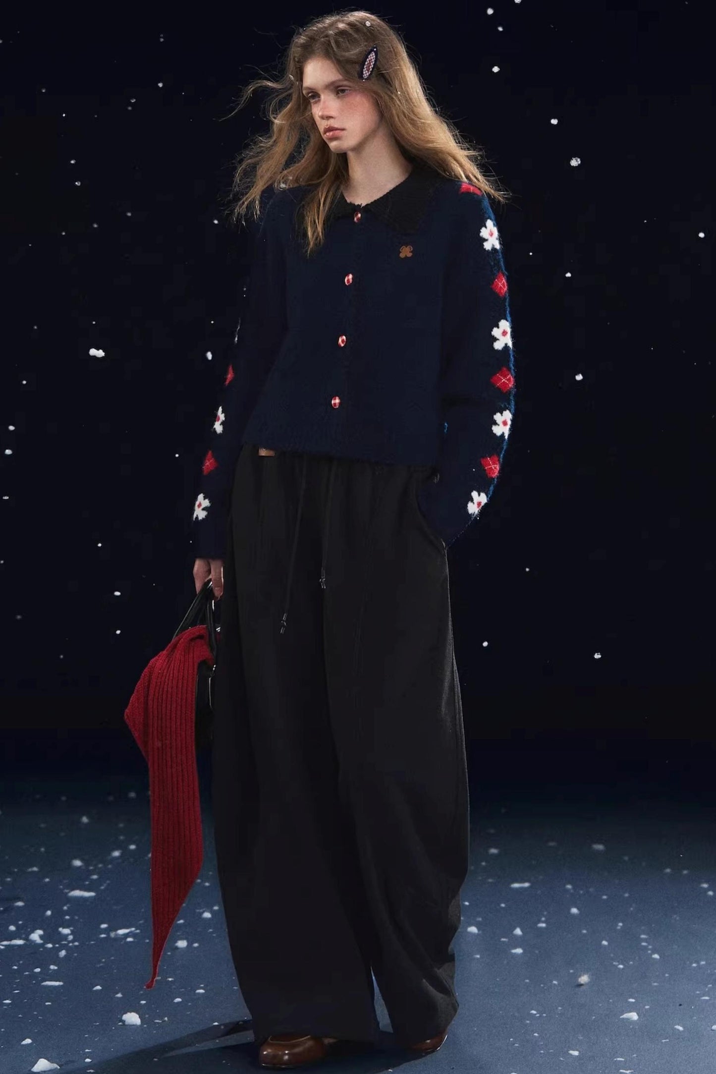 Retro Floral Jacquard Lapel Cardigan