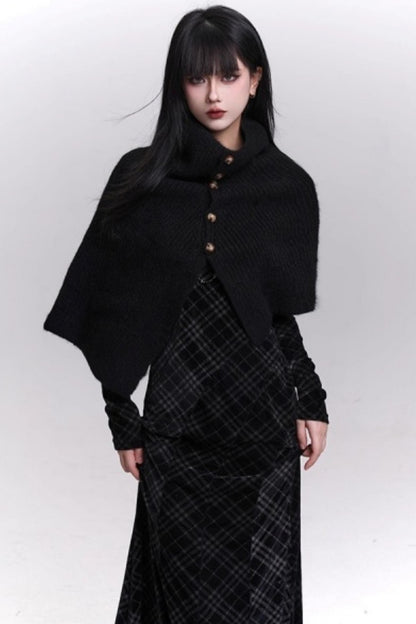 Stunning Black Knitted Cape