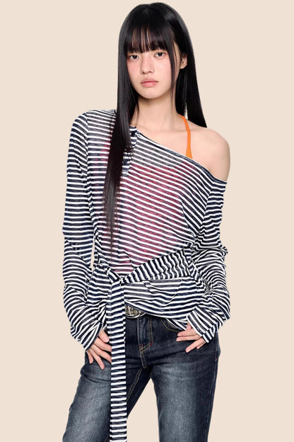 Off-Shoulder Striped Casual Top