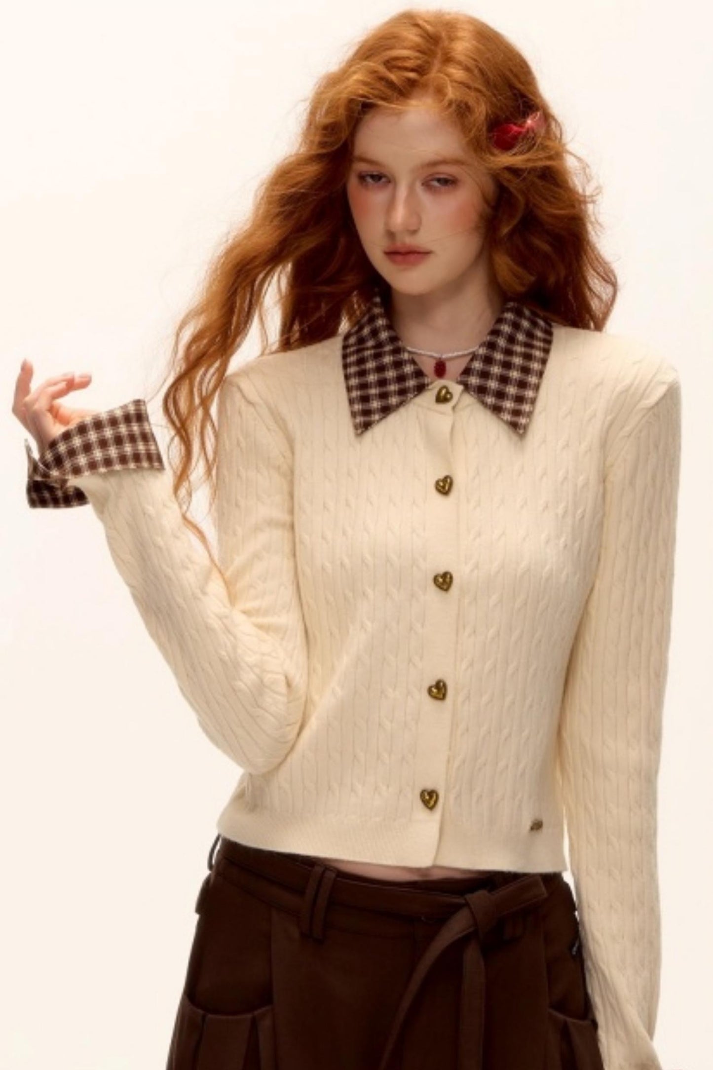 Wool Blend Plaid Knit Top