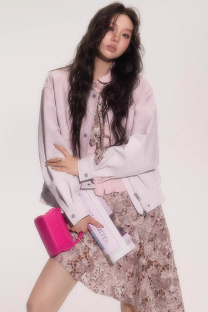 Pink Gradient Burst Leather Jacket