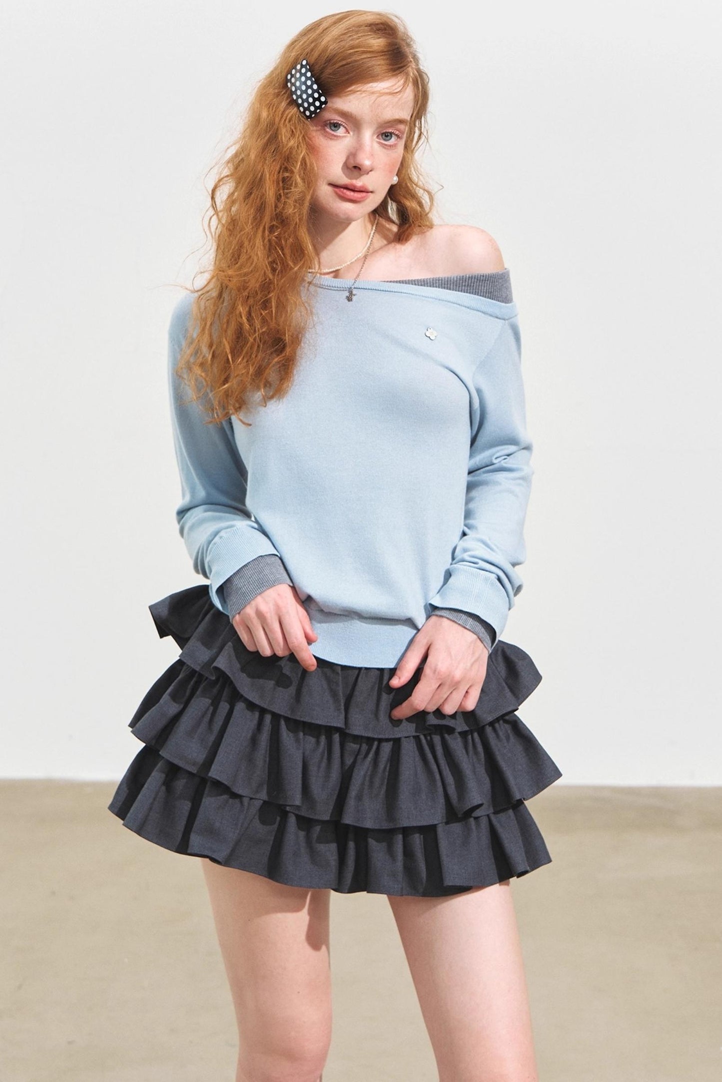 Contrasting Slanted Two Sweaters