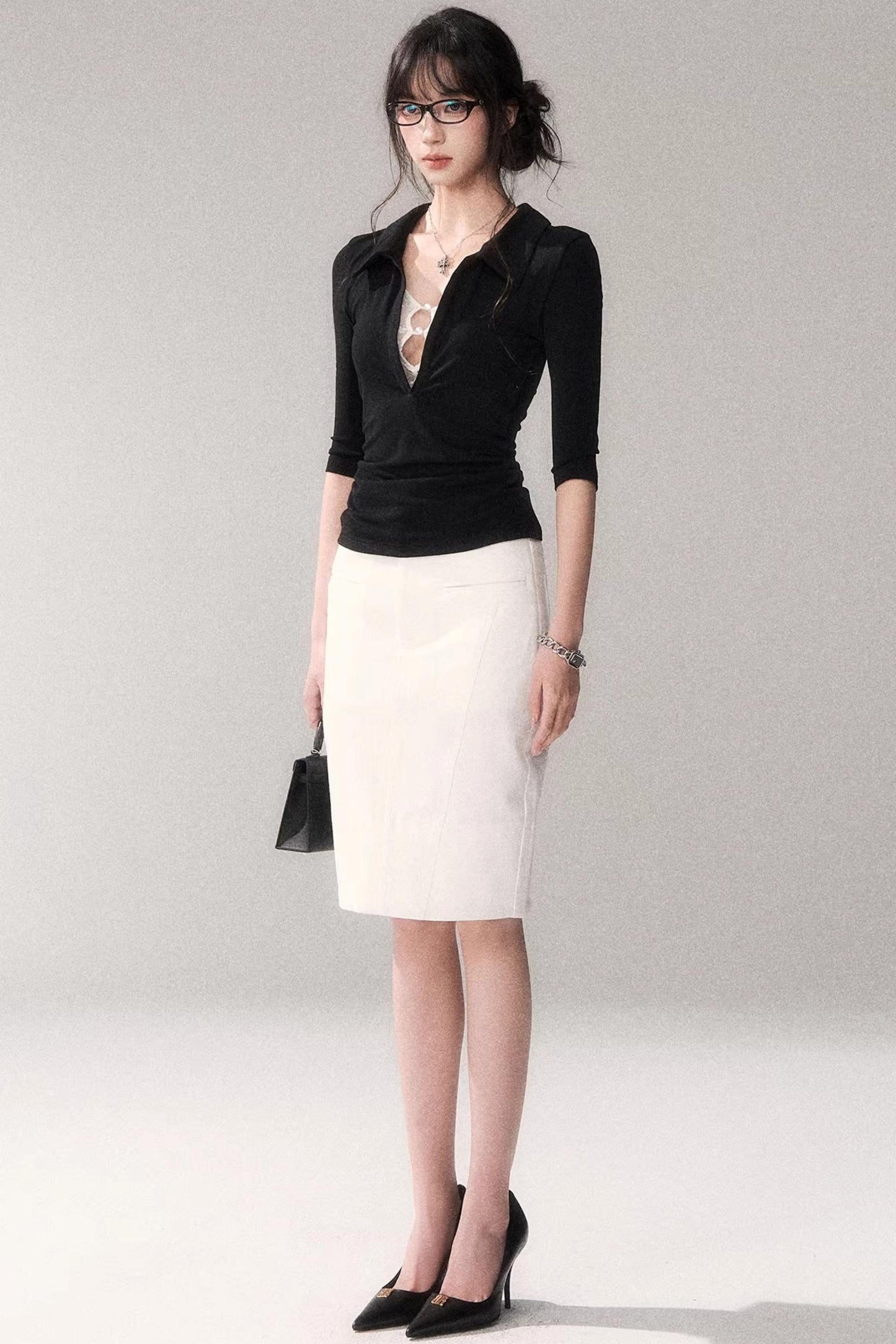 Black Lace Patchwork Top