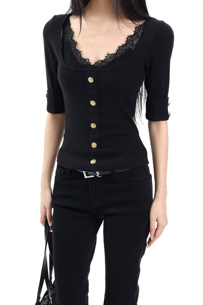 Black Lace V-Neck Top