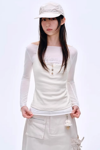 Retro U-Neck Slim-Fit Top