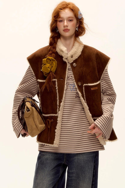 Reversible Fur Suede Vest Jacket