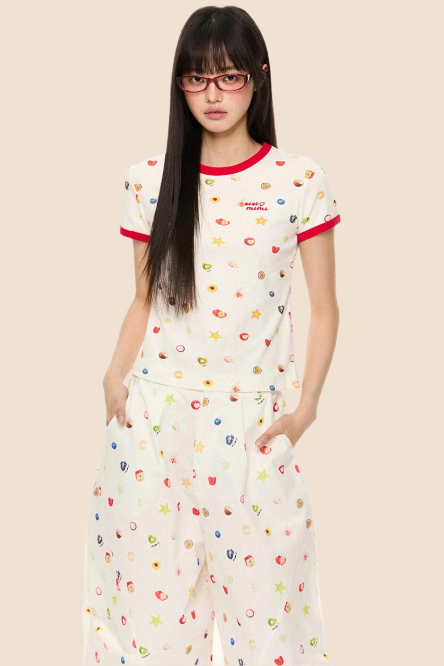 Printed Short Sleeve T-Shirt Camisole Set-Up