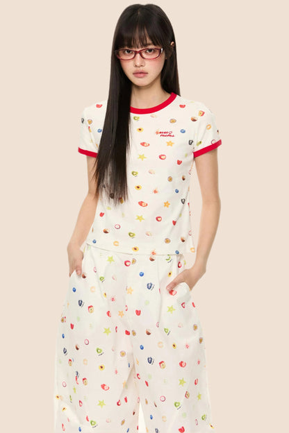 Printed Short Sleeve T-Shirt Camisole Set-Up