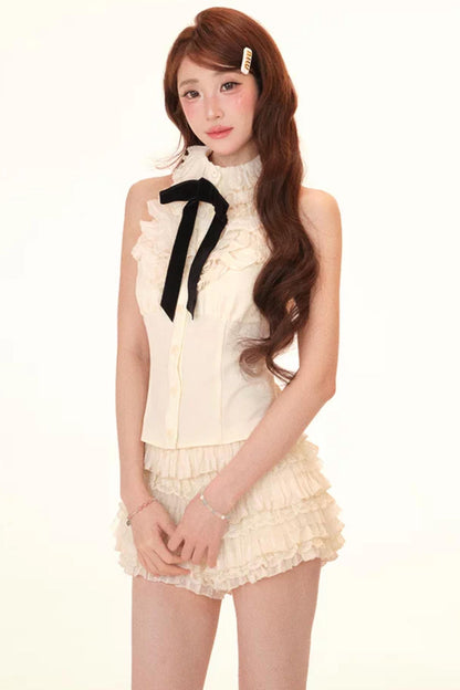레이어드 레이스 홀터 케이크 셋업