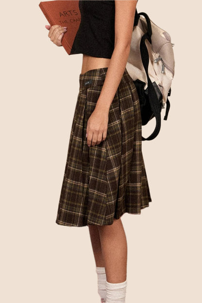 Casual Woolen Plaid Skirt And Pants Set-Up