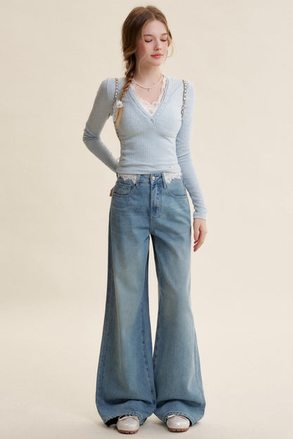 Lace V-Neck Knit Sweater Set-Up