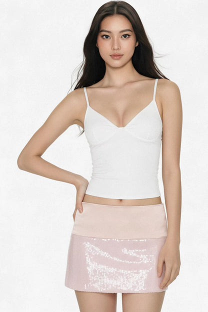 Pink Satin Sequined Skirt