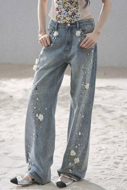 Starry Appliqué Denim Pants