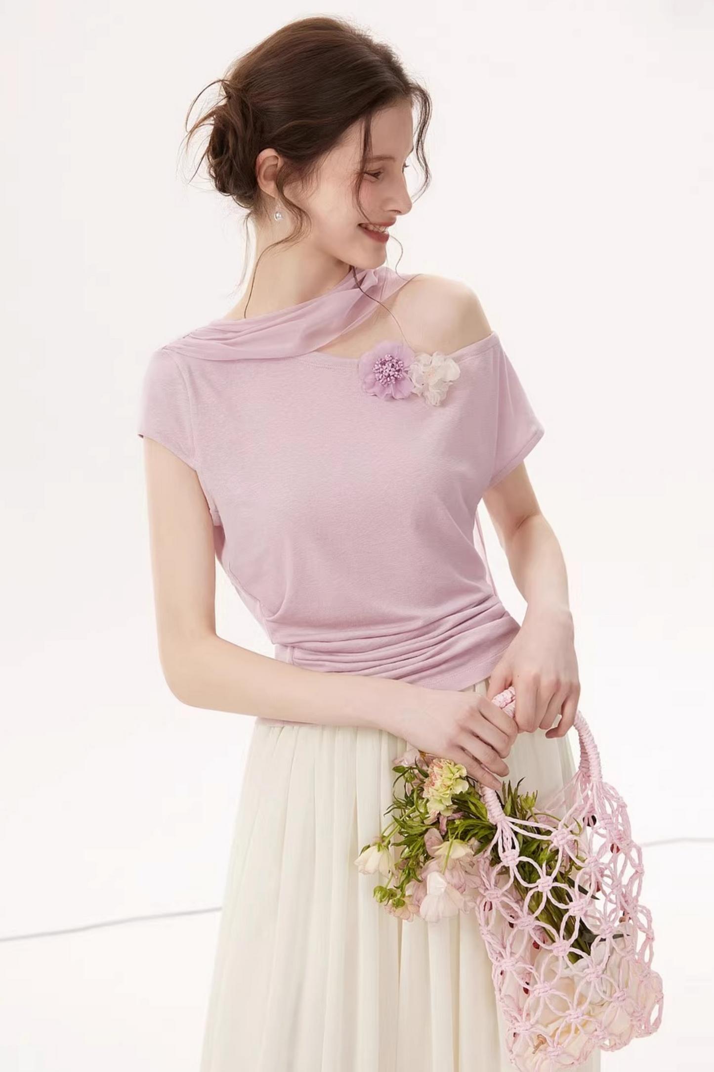 Top asimmetrico in Lyocell Tencel