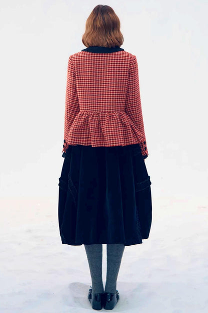 Red Plaid Woolen Coat