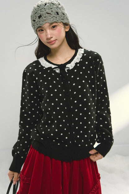 Lace Collar Polka Dot Cardigan