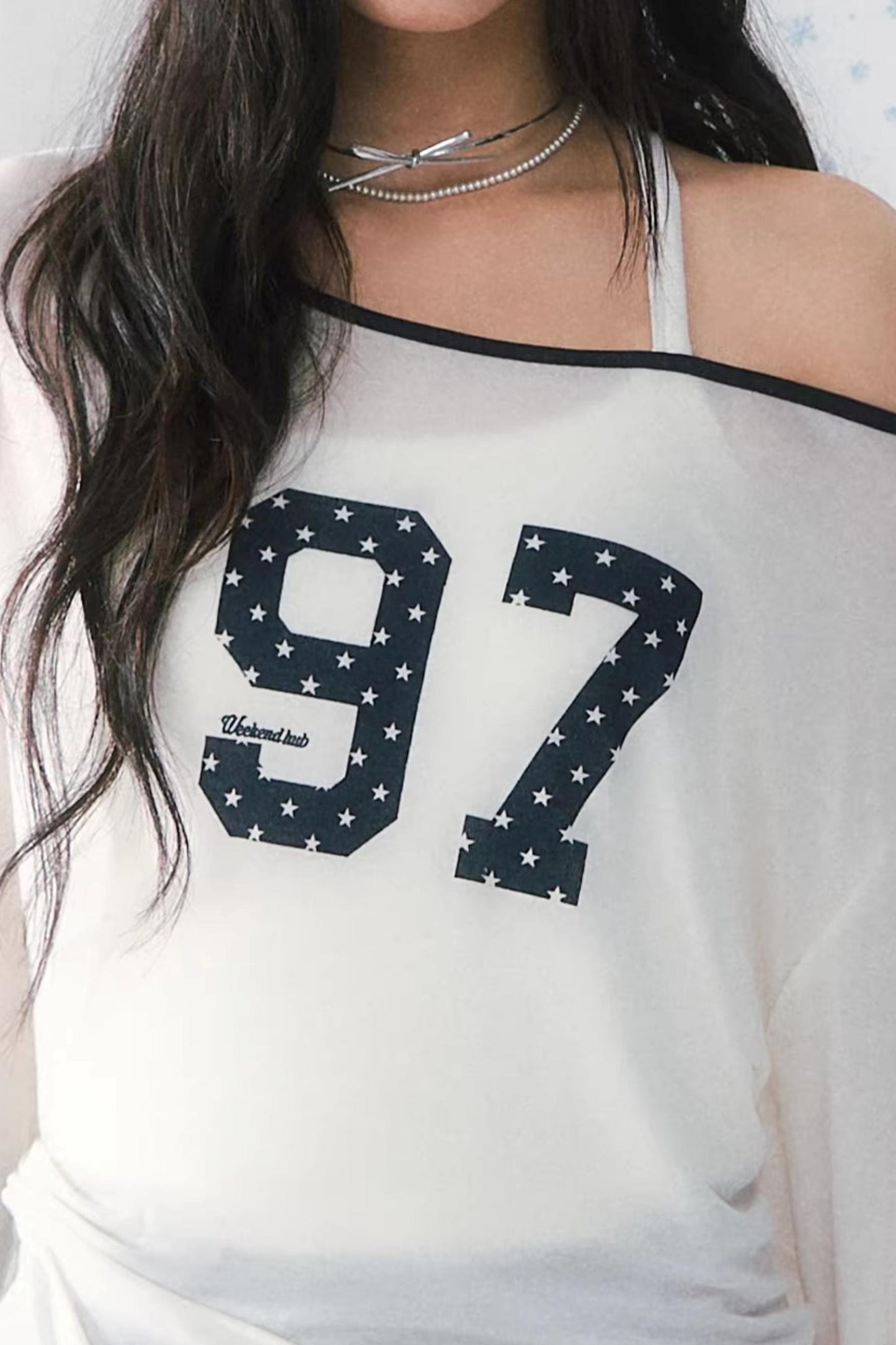 Off-Shoulder Digital Print T-Shirt