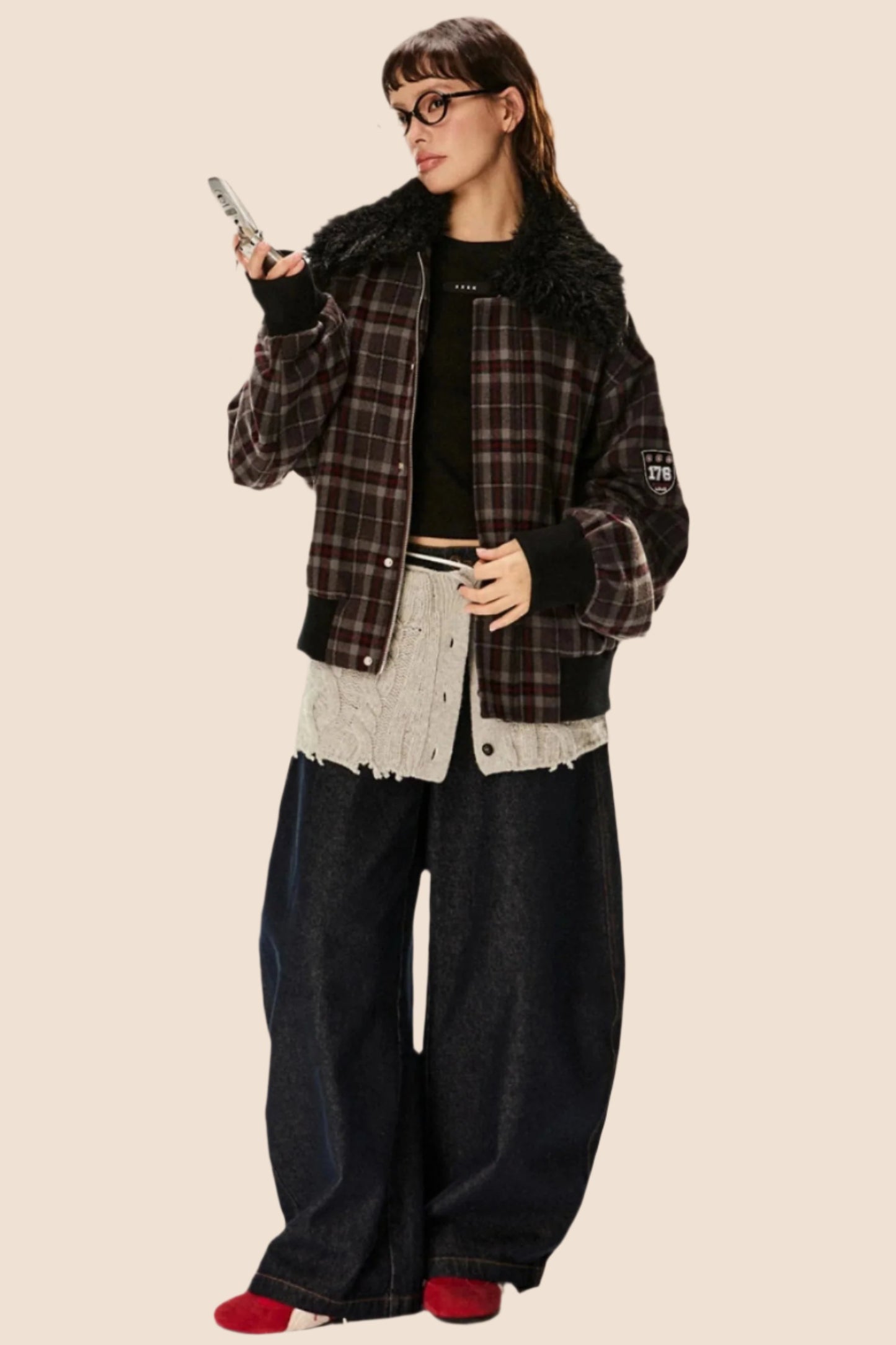 Retro Plaid Lamb Wool Jacket