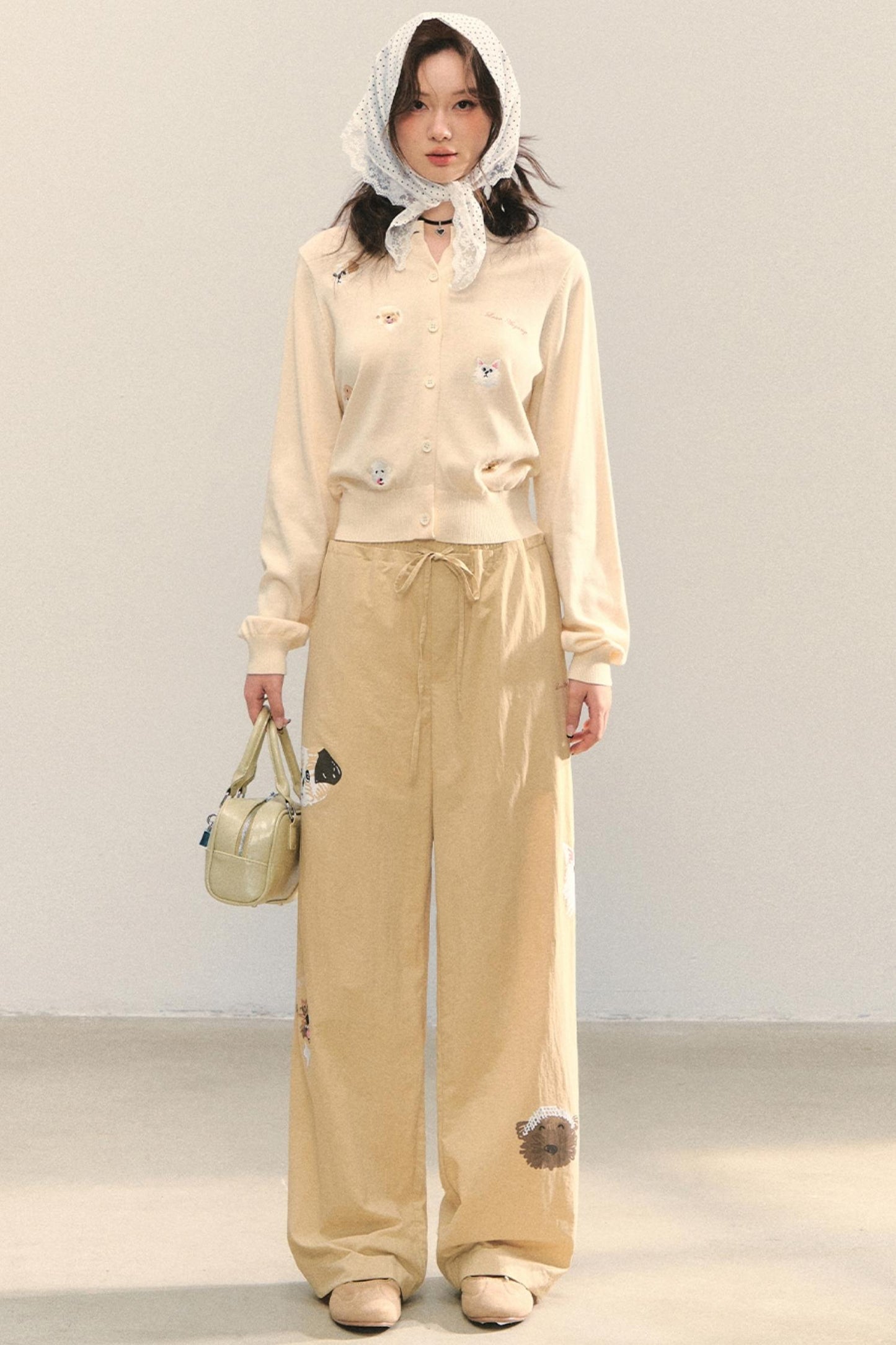 Vintage Wide-leg Khaki Trousers