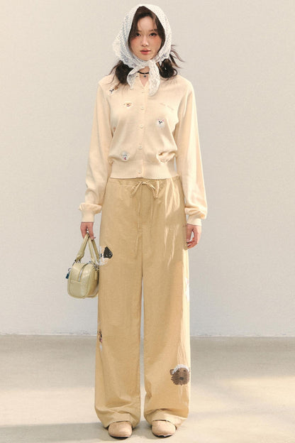 Vintage Wide-leg Khaki Trousers