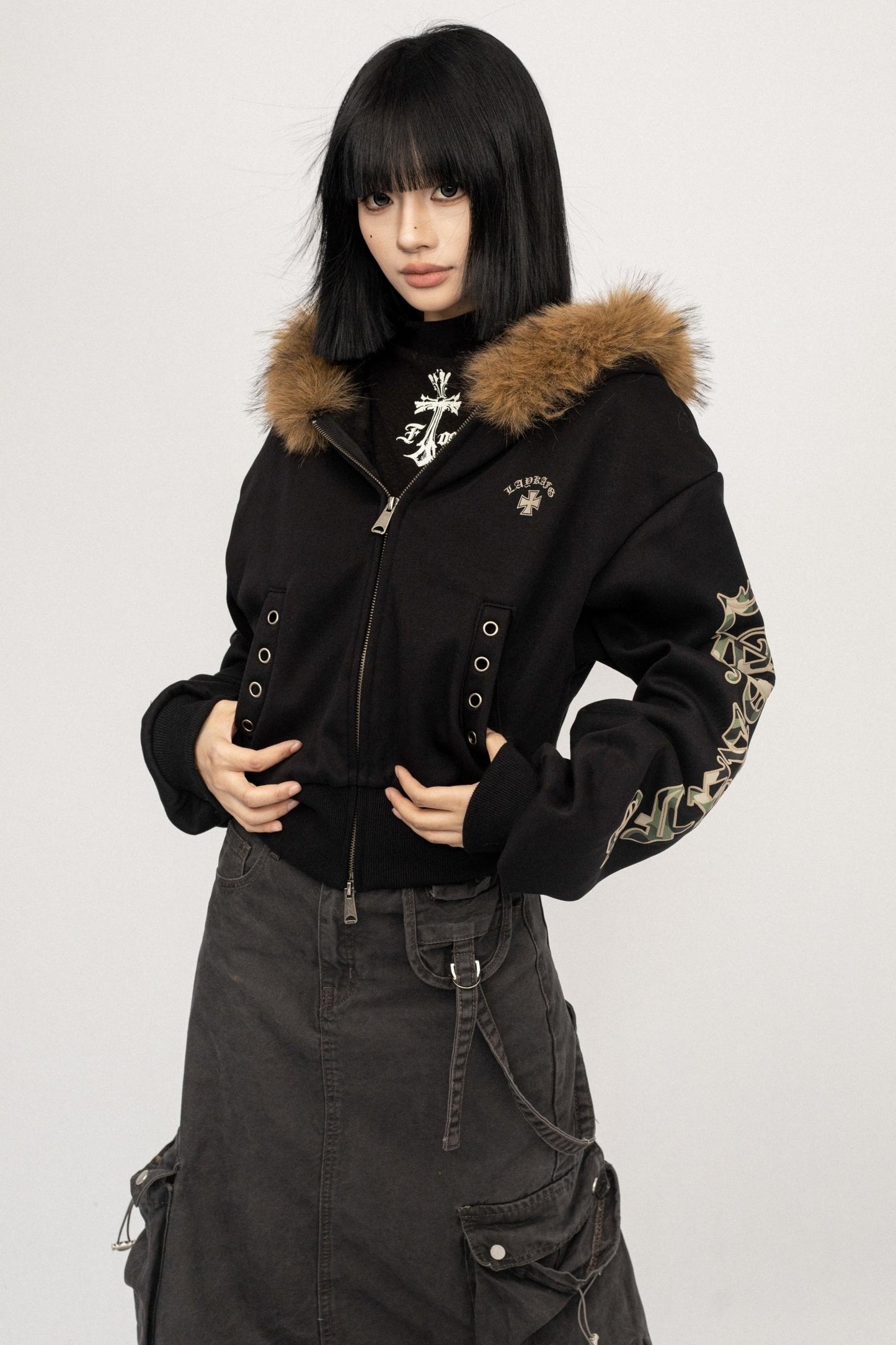 Vintage Spice Black Fur Short Jacket