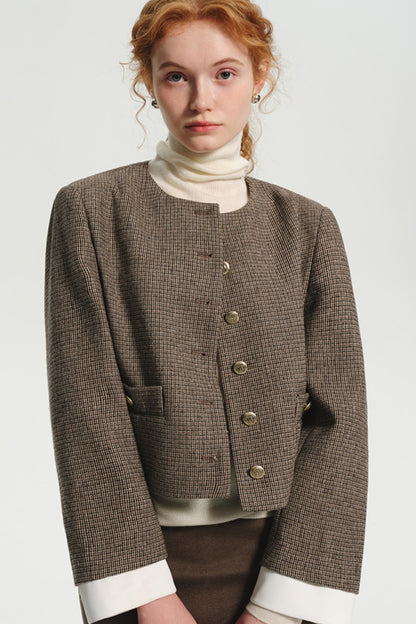 Small Fragrance Wool HoundStooth Jacket