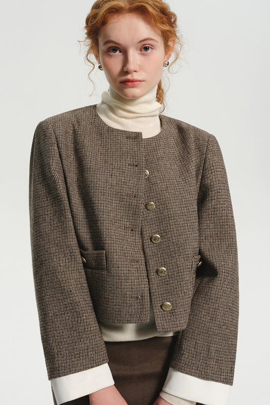 Small Fragrance Wool Houndstooth Jacket