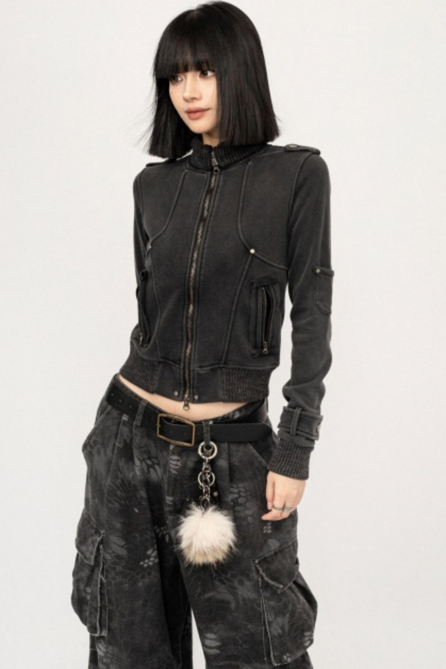 Retro Black Zipper Cardigan