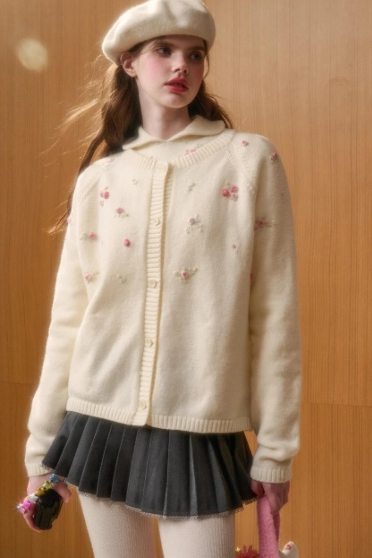 Hand-Embroidered Wool Cardigan