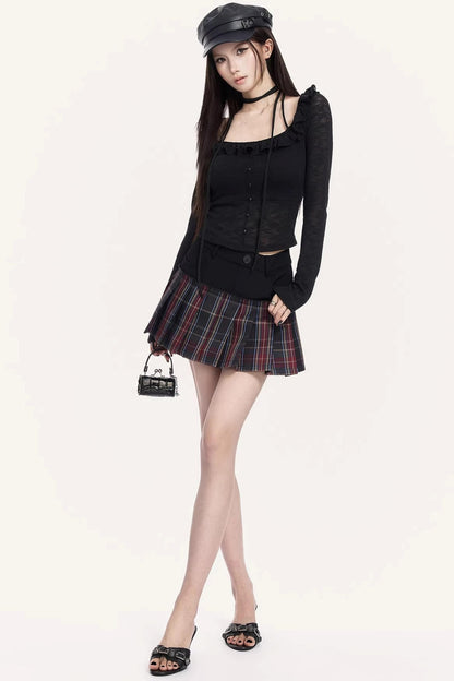 Pleated Faux Two-Piece Skirt