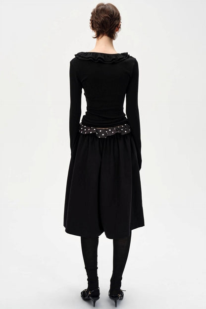 Drape Patchwork Polka Dot Waist Drawstring Skirt