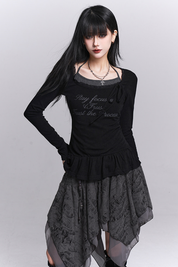 Black Halter Neck Two-Piece Top