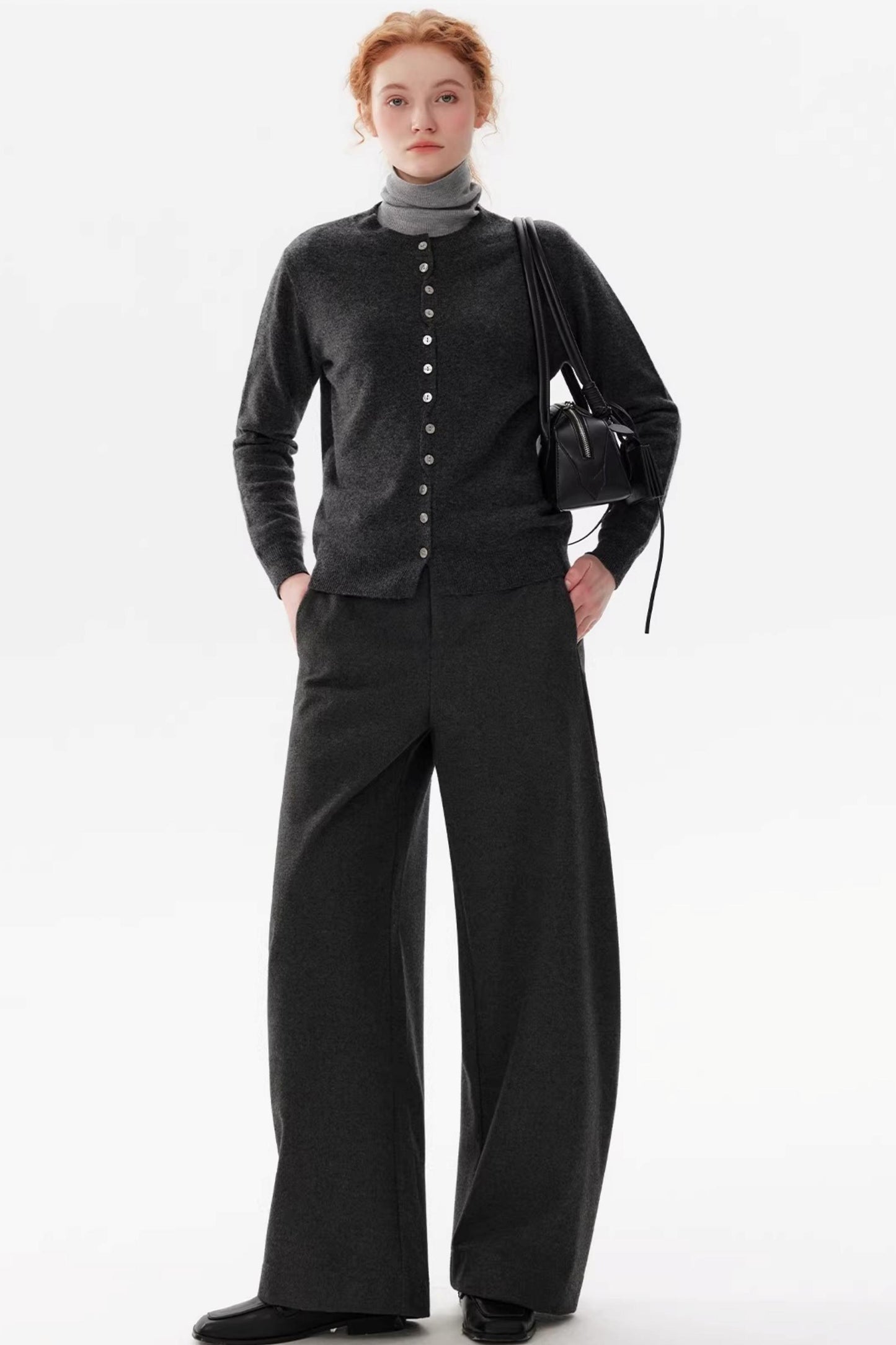 Gray Woolen Drape Trousers