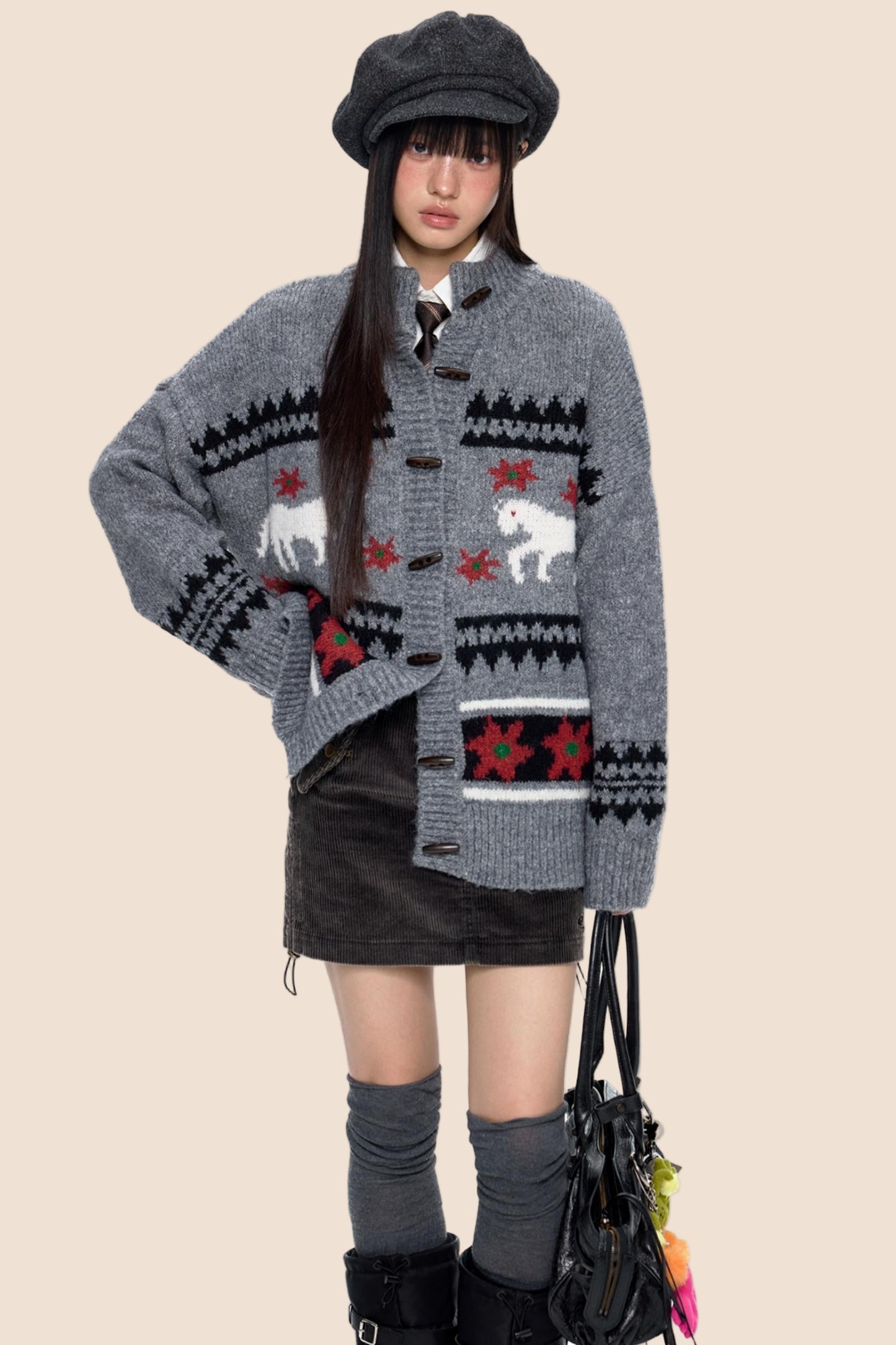 Knitted Horn Button Cardigan