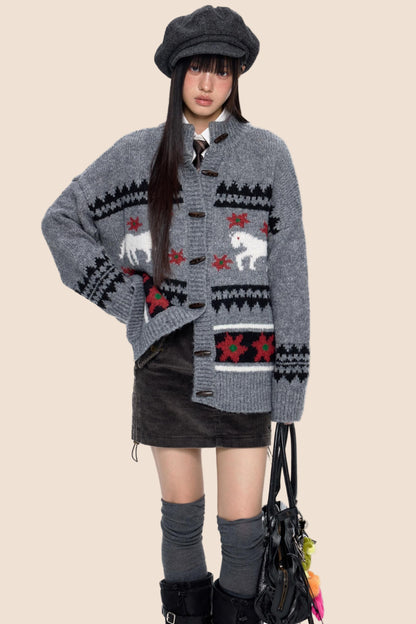 Knitted Horn Button Cardigan