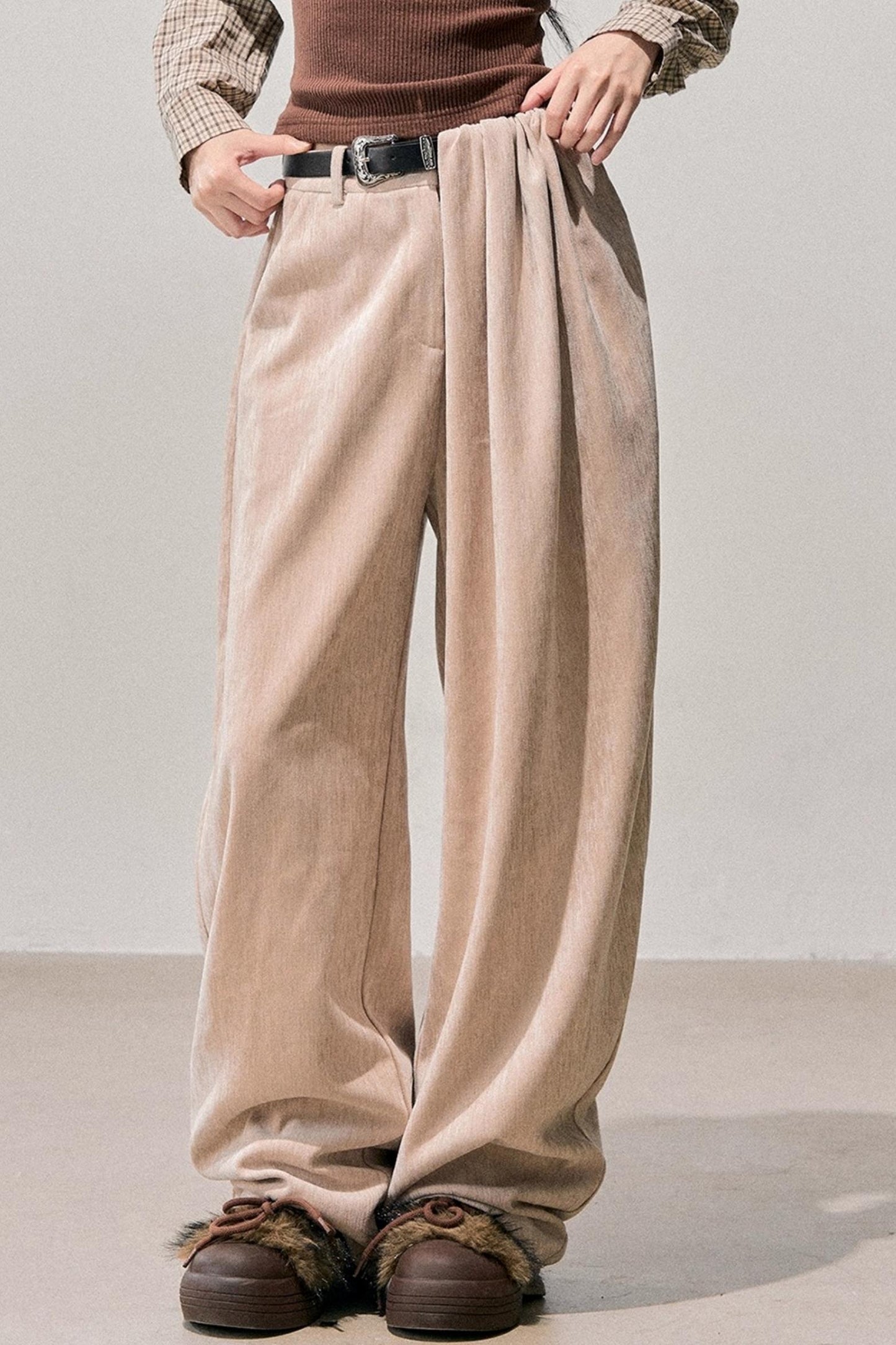 Fleece-Lined Wide-Leg Pants