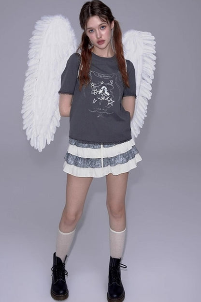 Beige-Gray High-Waisted A-Line Skirt